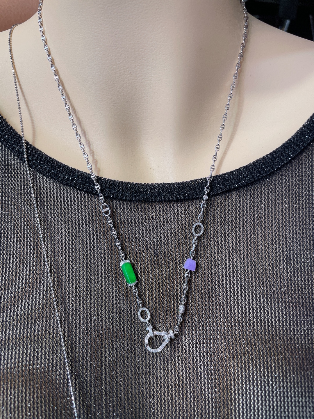 高冰绿配链，晶莹剔透，新颖时尚，品相，10-5-2
