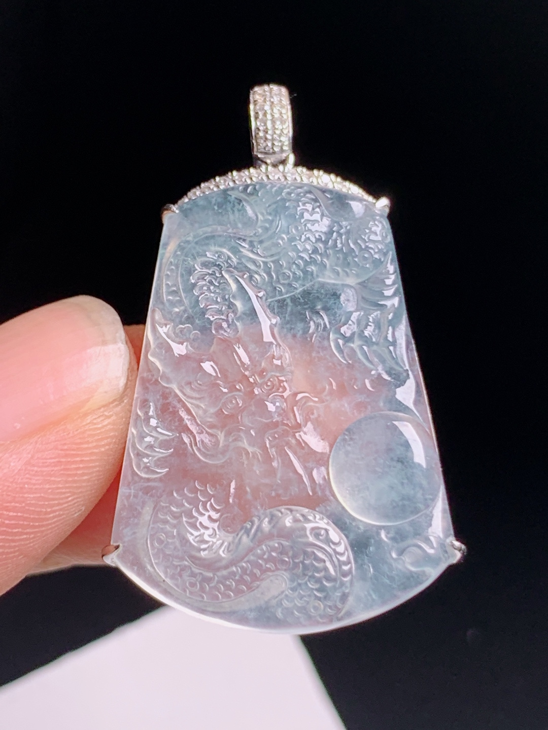 ️ 冰种龙/凤吊坠，重金满钻镶嵌，雕工霸气龙纹栩栩如生，冰透起光招财，裸石29.2-20.1-3.