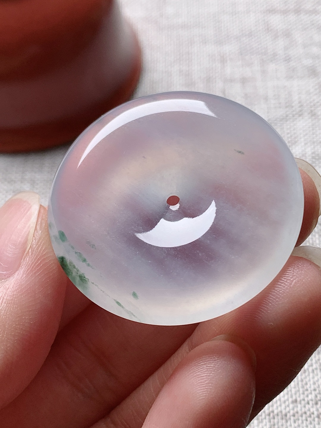 冰种飘花平安扣，水润种老 0801 尺寸34.5*6.5