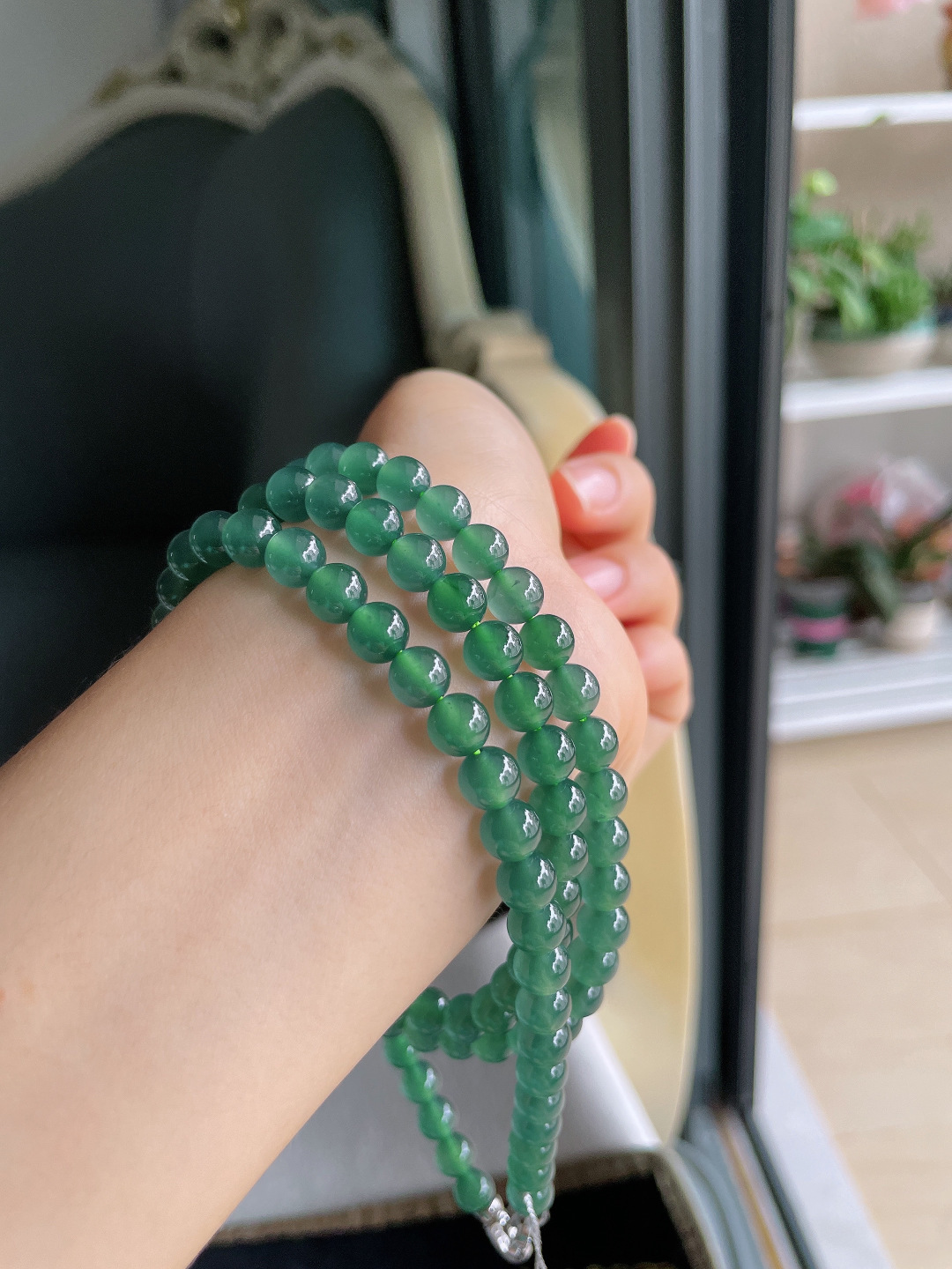 ️，天然翡翠A货，冰蓝水珠链，尺寸：7mm108颗。【编4342】