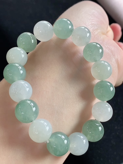 双彩玉珠手串，尺寸12.1mm，d02hwa