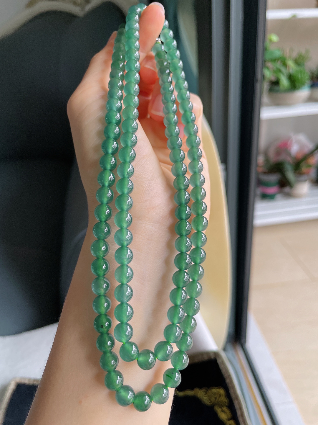 ️，天然翡翠A货，冰蓝水珠链，尺寸：7mm108颗。【编4342】