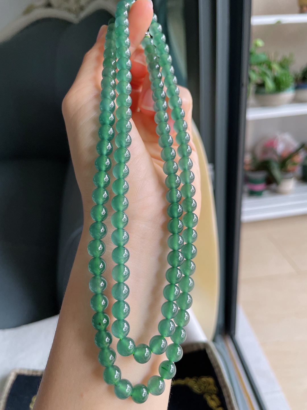 ️，天然翡翠A货，冰蓝水珠链，尺寸：7mm108颗。【编4342】