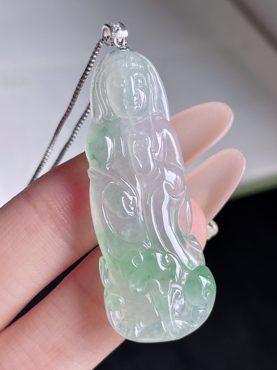 ️ 冰飘绿观音 花色灵动 种老水润 18k金镶嵌 整体 53.6 裸石 46.8/17.7/5.8