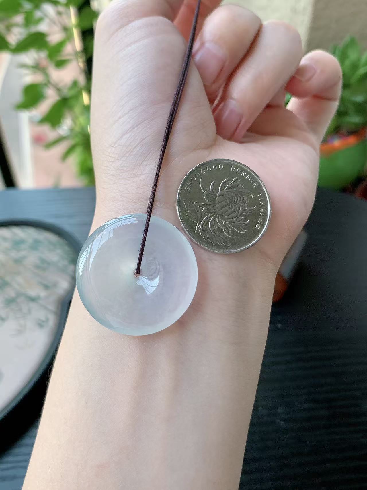 老坑冰种胶感白月光平安扣吊坠,裸石尺寸:29.6-6.2mm