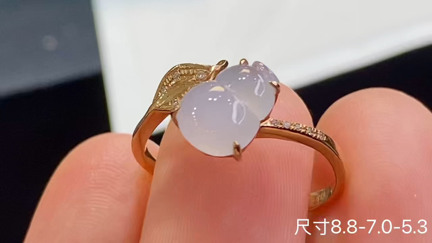 18k金+钻冰种葫芦戒指，无裂，8.8-7.0-5.3