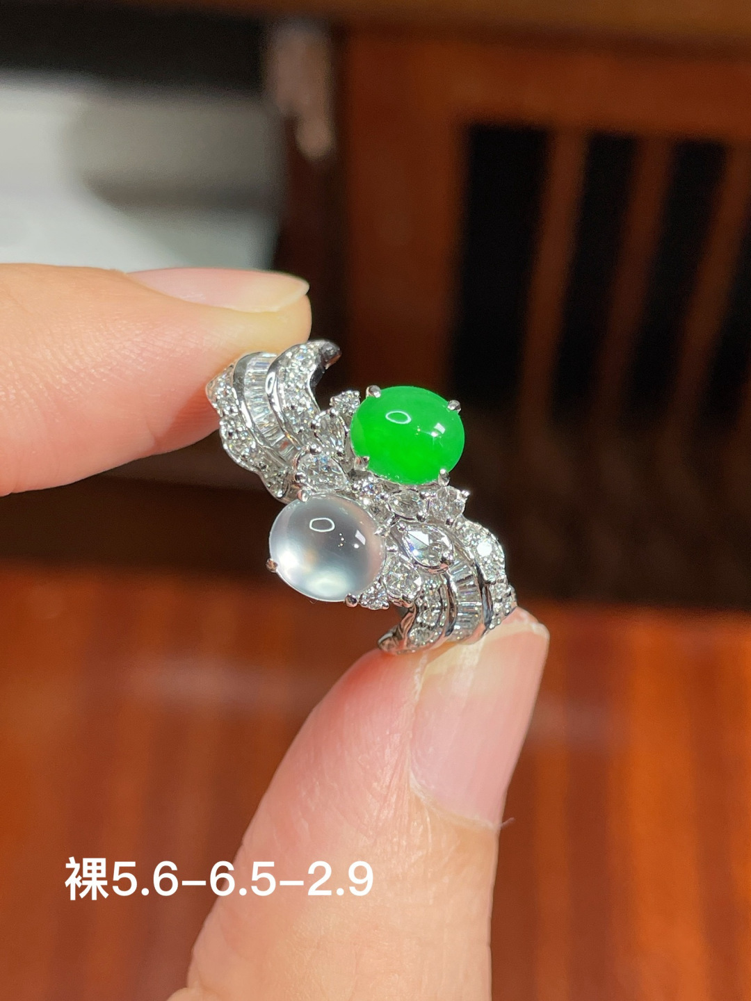 冰种蛋面戒指，无裂，18k金镶嵌，强烈推荐，5.6-6.5-2.9