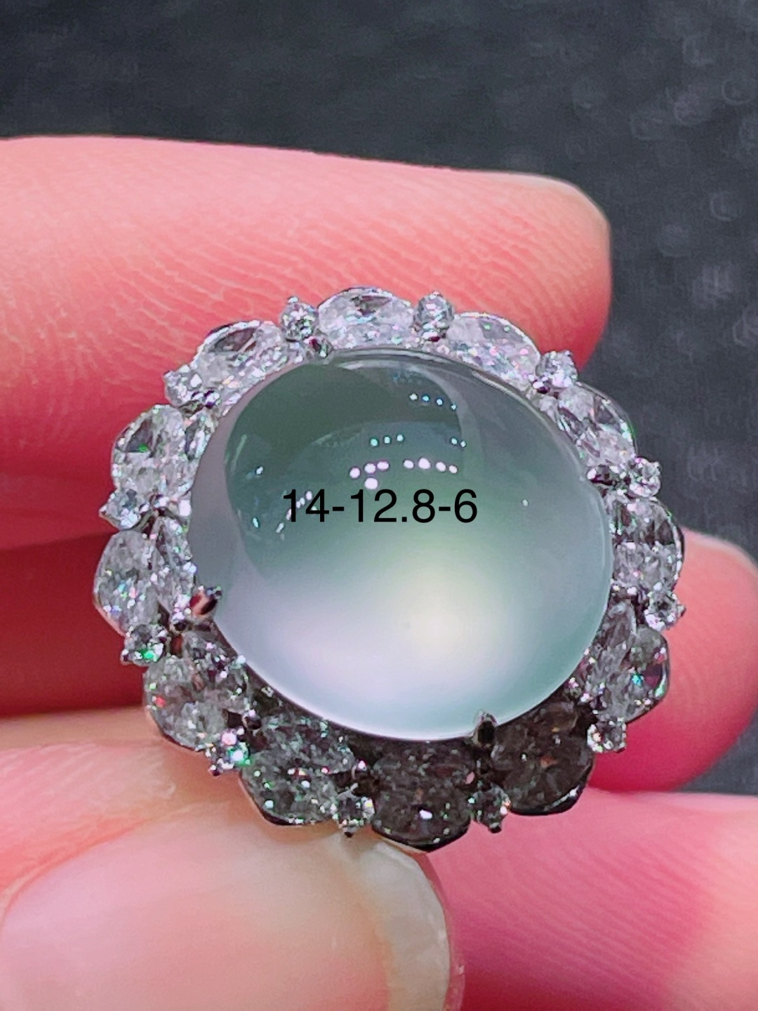 高冰蛋面戒指 晶莹剔透，新颖时尚，品相，14-12.8-6