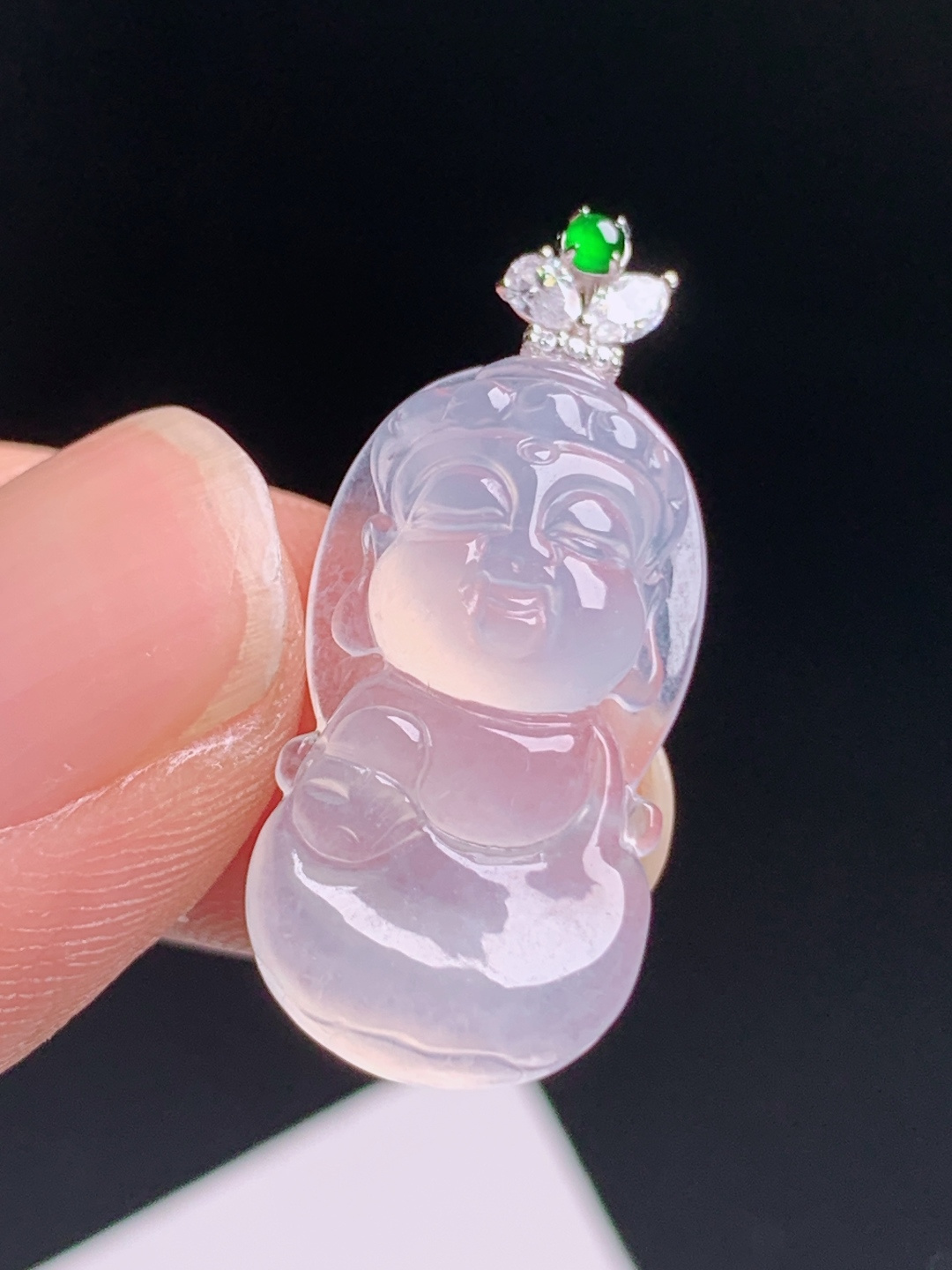 ️ 冰种宝宝观音吊坠，钻石花扣搭配绿翡点缀，冰透纯净莹润柔和，裸石23.1-12.5-6.528.6，530730