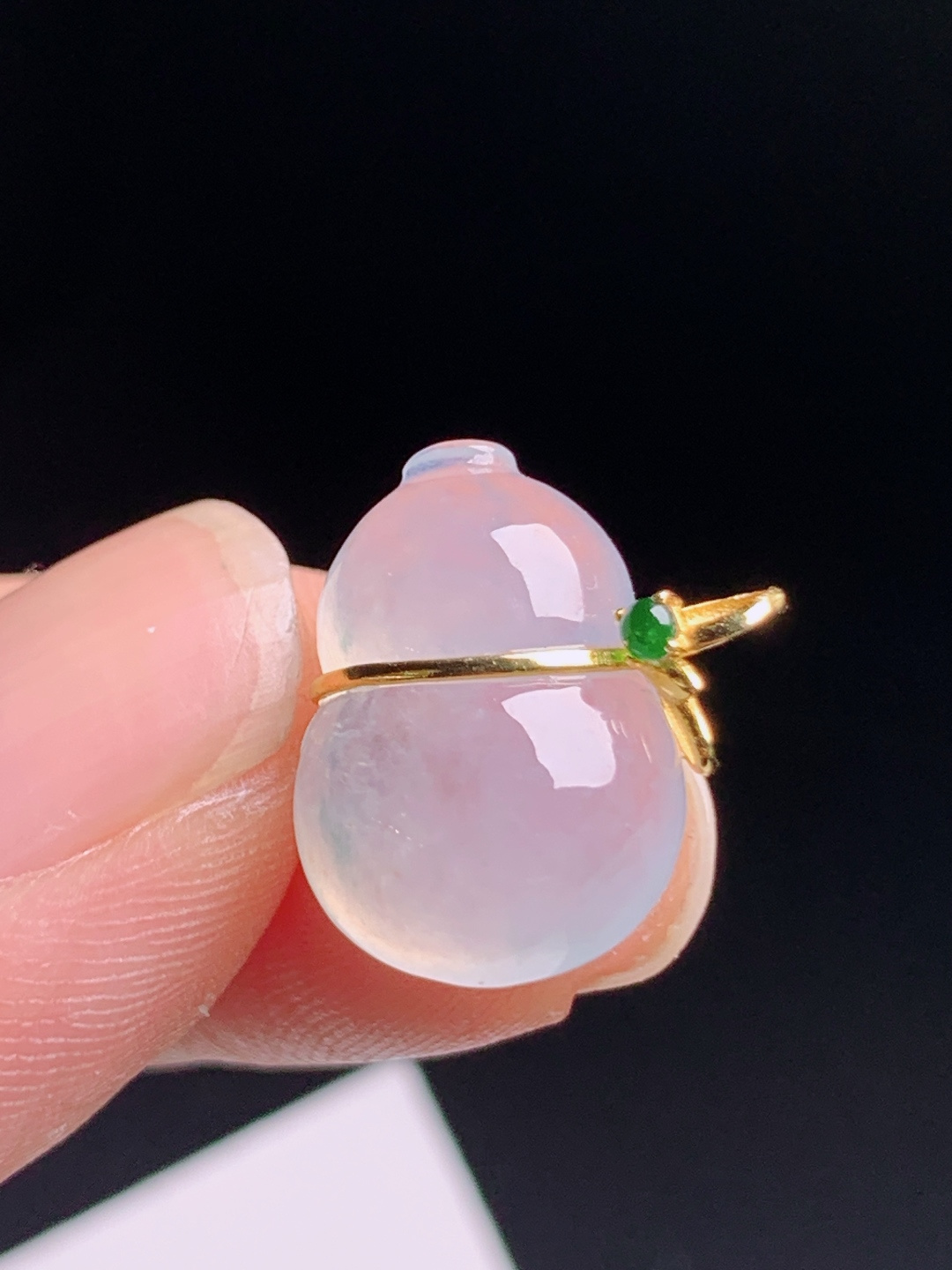 ️ 冰种葫芦吊坠，黄金包边搭配绿翡点缀，冰透粉嫩饱满圆润，裸石16.1-11.3-5.814.7，080731
