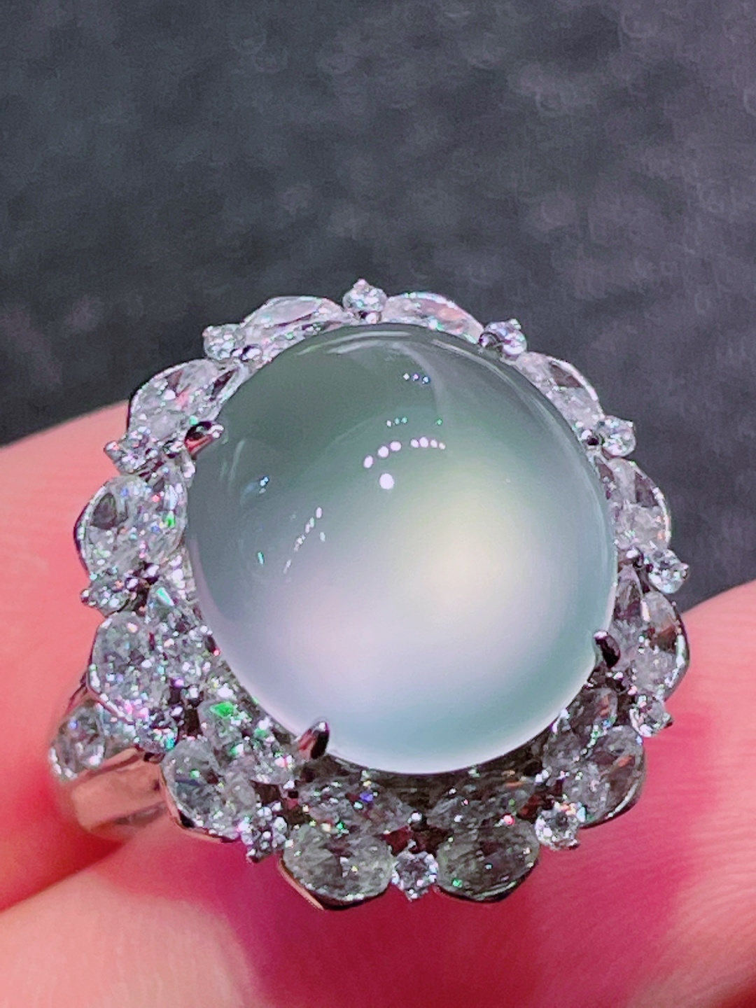 高冰蛋面戒指 晶莹剔透，新颖时尚，品相，14-12.8-6