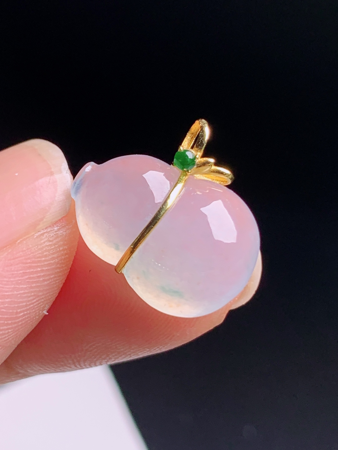 ️ 冰种葫芦吊坠，黄金包边搭配绿翡点缀，冰透粉嫩饱满圆润，裸石16.1-11.3-5.814.7，080731
