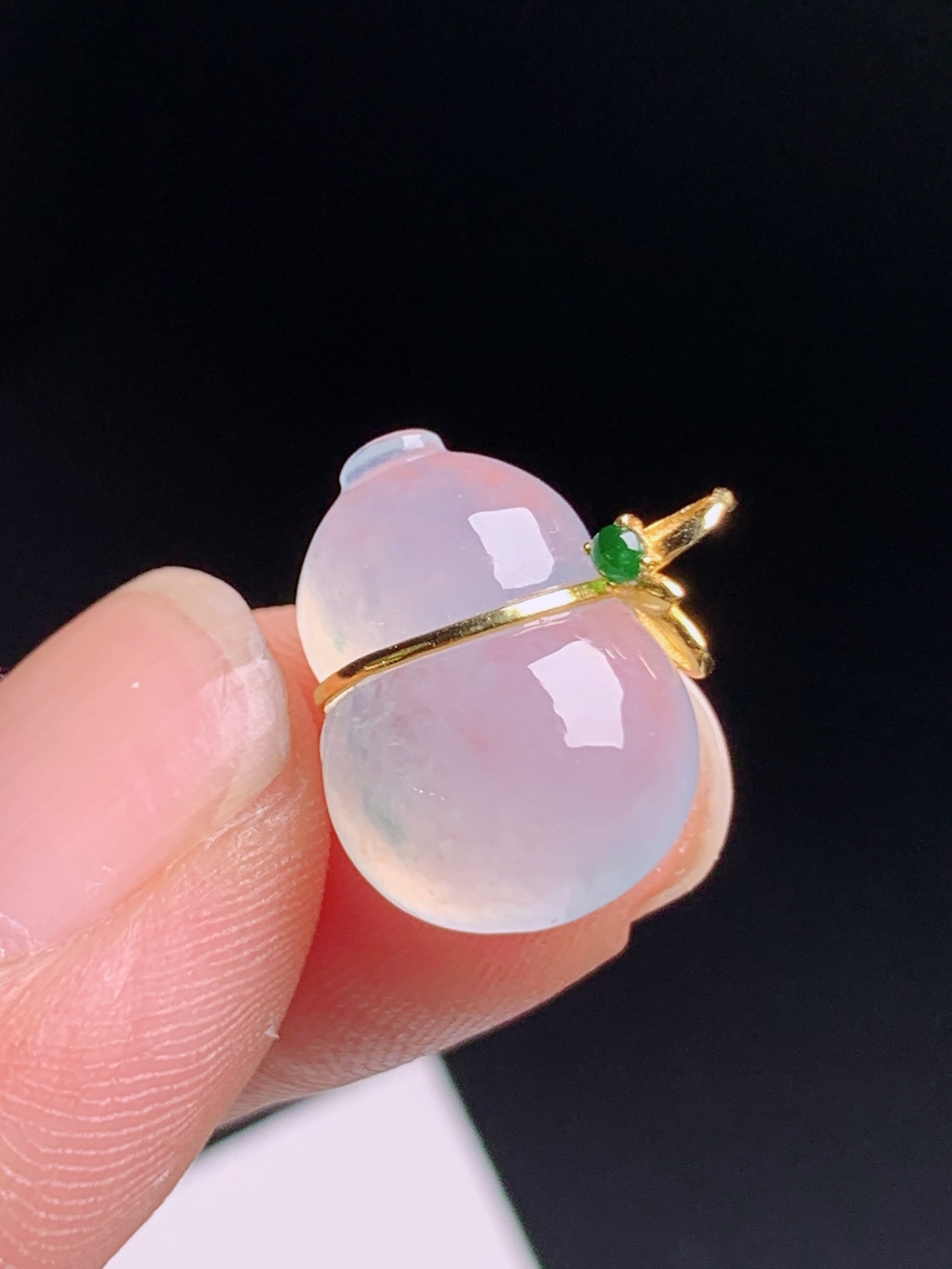 ️ 冰种葫芦吊坠，黄金包边搭配绿翡点缀，冰透粉嫩饱满圆润，裸石16.1-11.3-5.814.7，080731