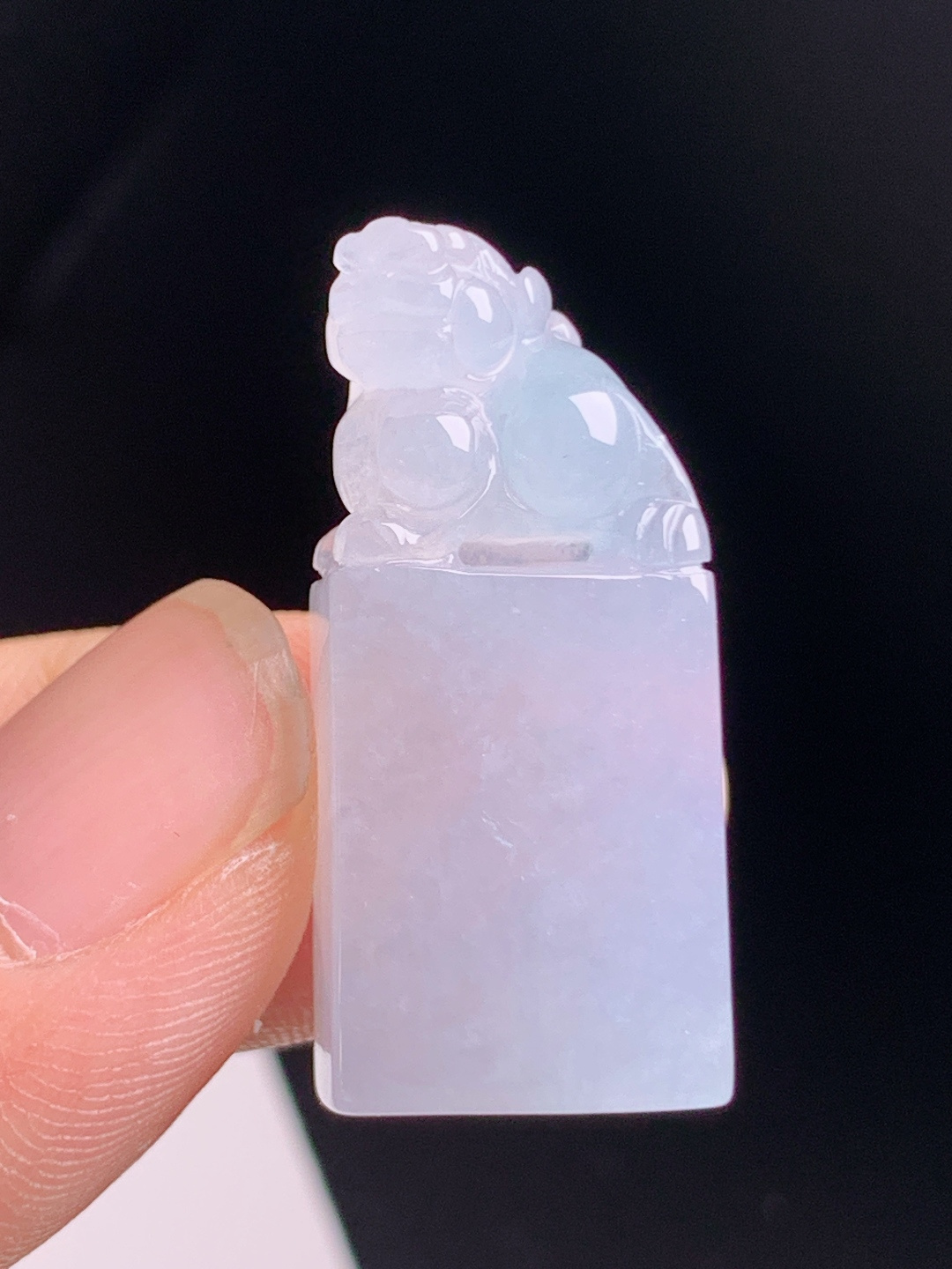 冰种貔貅印章，冰透纯净，雕工灵动，招财 裸石30.3-13.7-7.8 080731