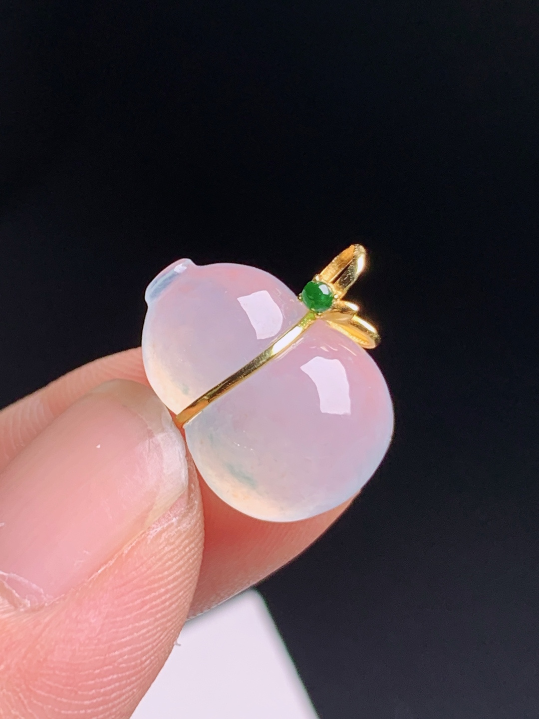 ️ 冰种葫芦吊坠，黄金包边搭配绿翡点缀，冰透粉嫩饱满圆润，裸石16.1-11.3-5.814.7，