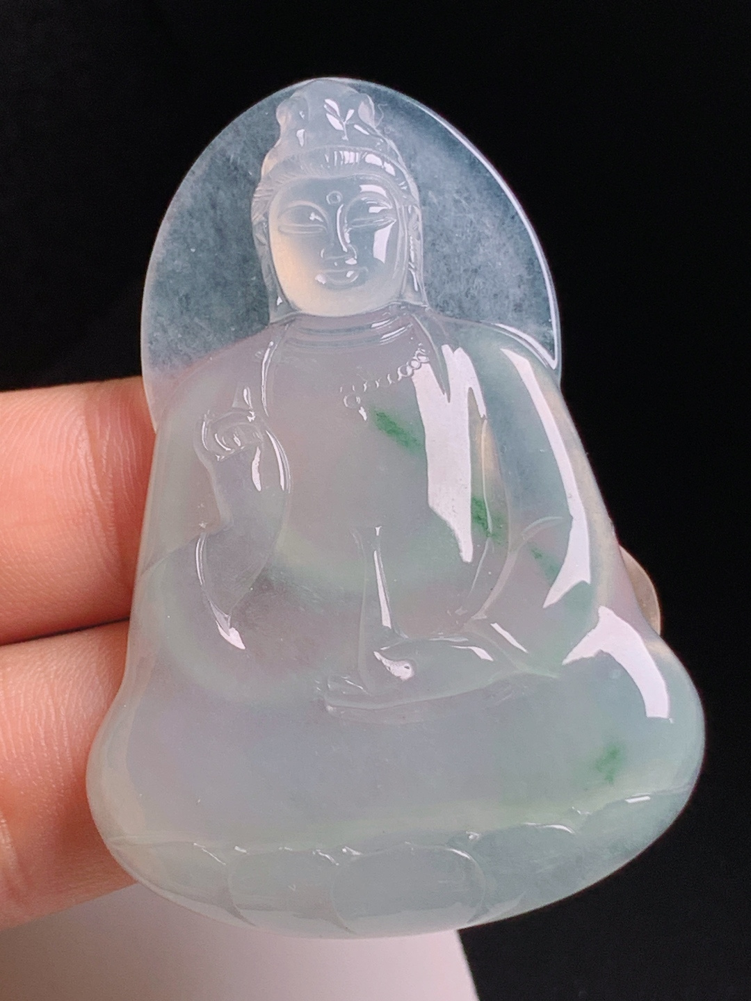 ️ 冰种飘花素衣观音，种质清透莹润，飘花灵动自然，雕工端庄慈悲，裸石55.5-37.2-5.8