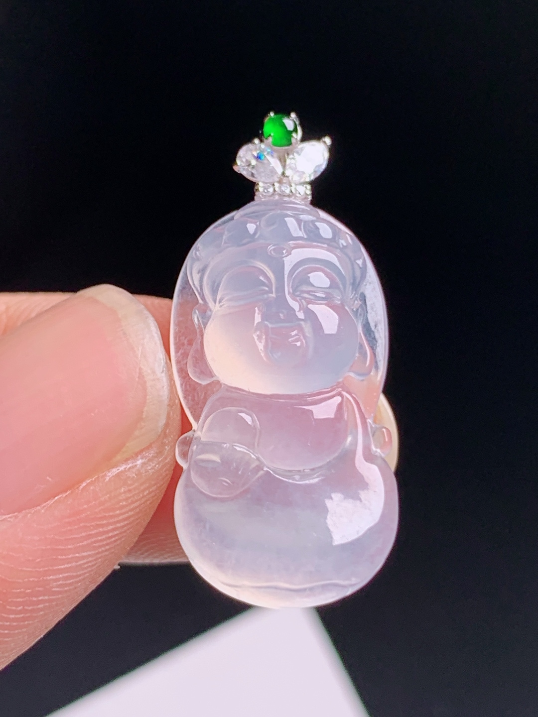 ️ 冰种宝宝观音吊坠，钻石花扣搭配绿翡点缀，冰透纯净莹润柔和，裸石23.1-12.5-6.528.