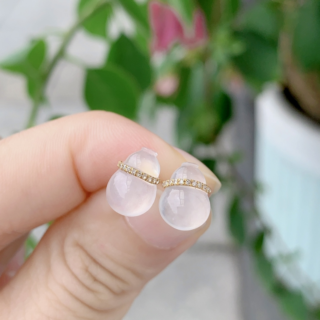 ️高冰葫芦耳钉 冰透种水 清新雅致，9.7-7.3-3