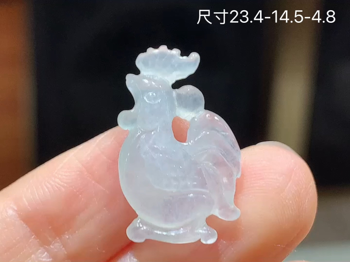 冰种生肖鸡 无裂, 尺寸，23.4-14.5-4.8