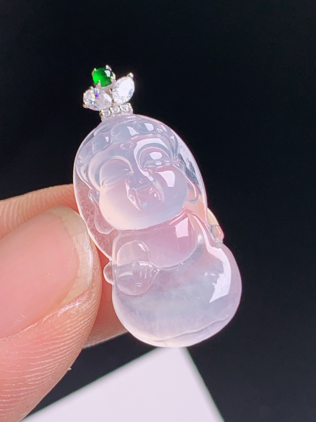 ️ 冰种宝宝观音吊坠，钻石花扣搭配绿翡点缀，冰透纯净莹润柔和，裸石23.1-12.5-6.528.6，530730