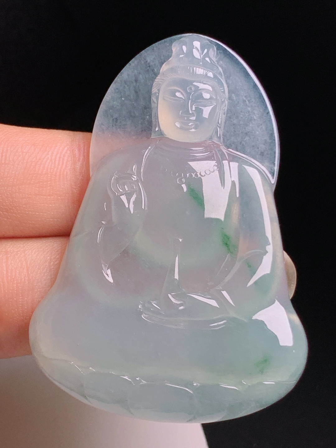 ️ 冰种飘花素衣观音，种质清透莹润，飘花灵动自然，雕工端庄慈悲，裸石55.5-37.2-5.8