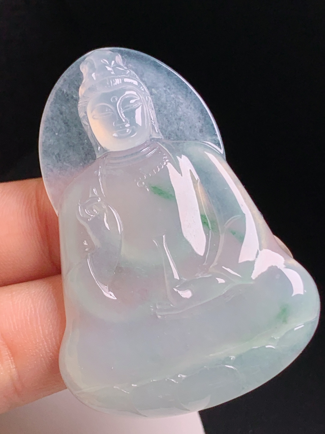 ️ 冰种飘花素衣观音，种质清透莹润，飘花灵动自然，雕工端庄慈悲，裸石55.5-37.2-5.8