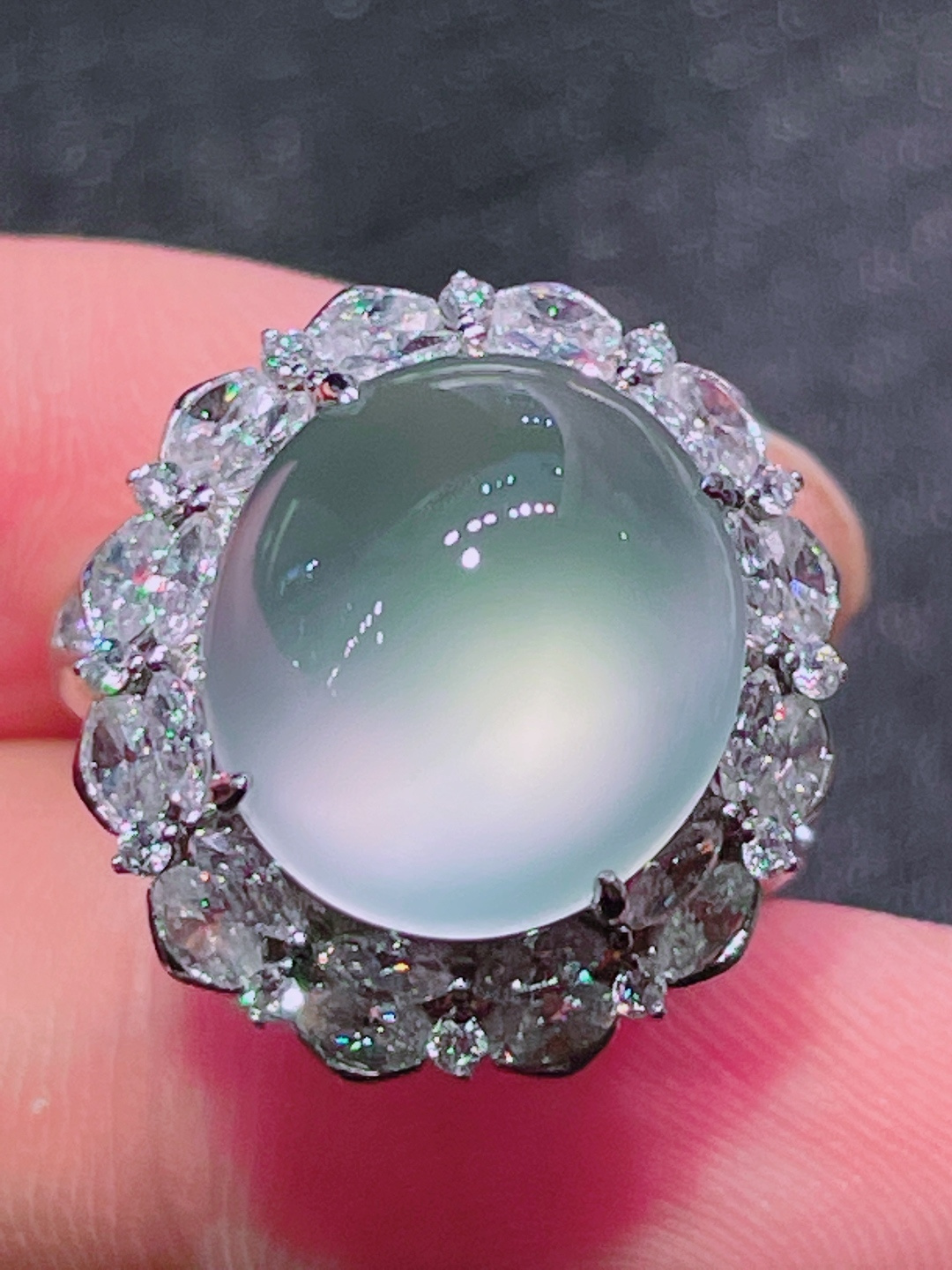 高冰蛋面戒指 晶莹剔透，新颖时尚，品相，14-12.8-6