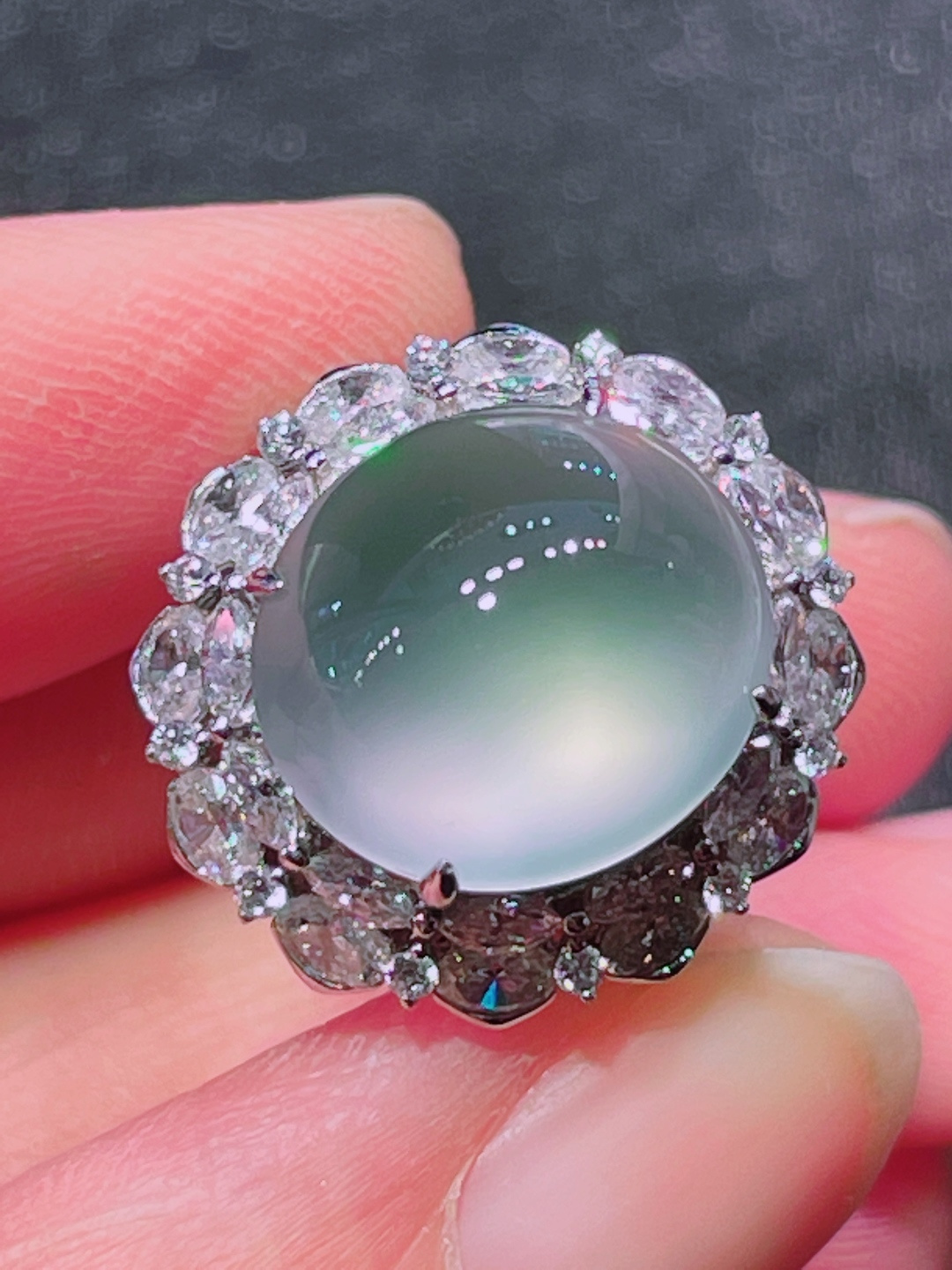 高冰蛋面戒指 晶莹剔透，新颖时尚，品相，14-12.8-6