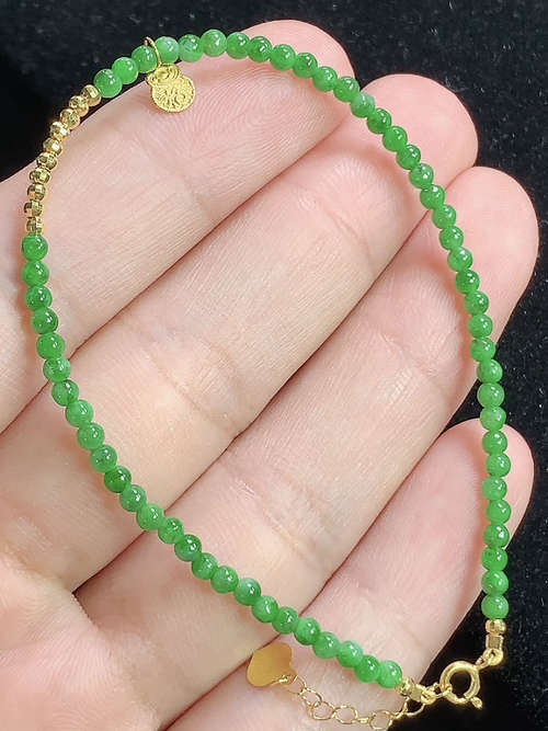 18k金镶满绿玉珠手链，裸石尺寸2.5mm，d04xlt