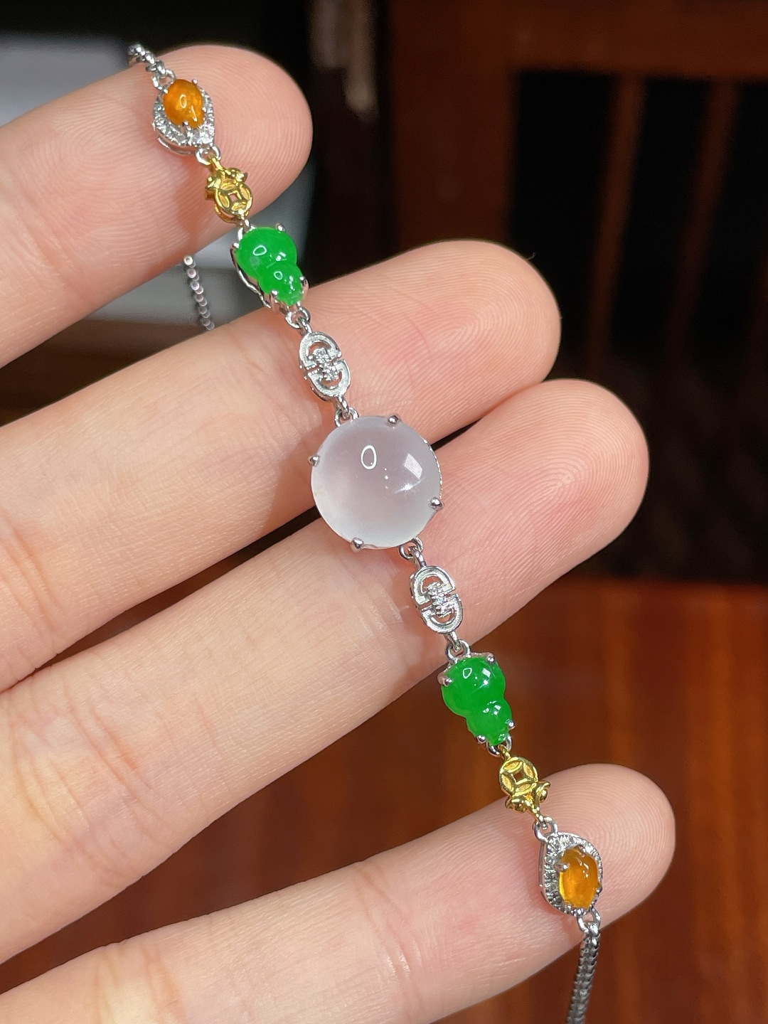 高冰蛋面手链  18k金镶嵌 强烈推荐，9.3-8.8-2.7