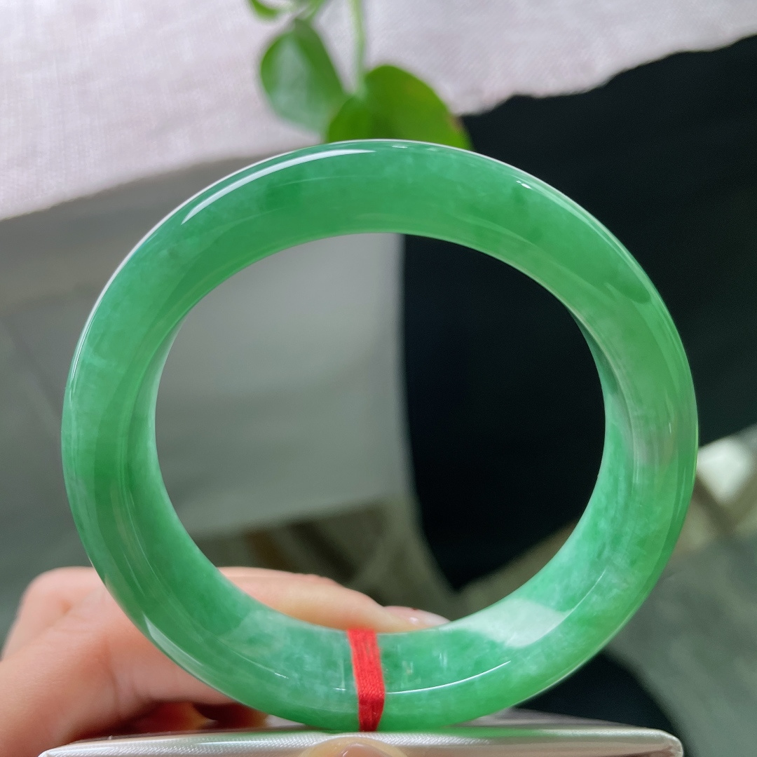 54.6/13.5/8.9，满绿正圈，无裂，通透细腻，鲜活翠色如云絮般环绕镯身，光泽明艳大气，灵气贵气相融，上手超提气质。ss56319a
