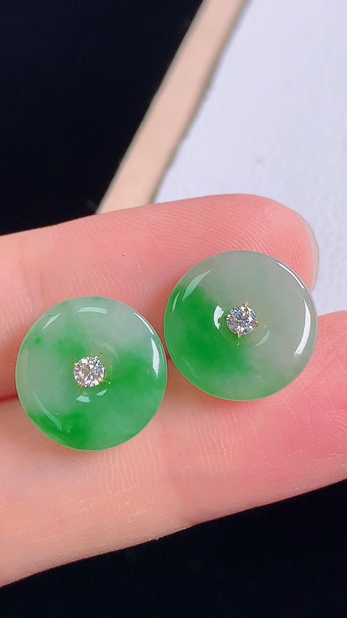 ️18K冰飘绿平安扣耳坠，无裂，尺寸:11.9-2.0mm 31
