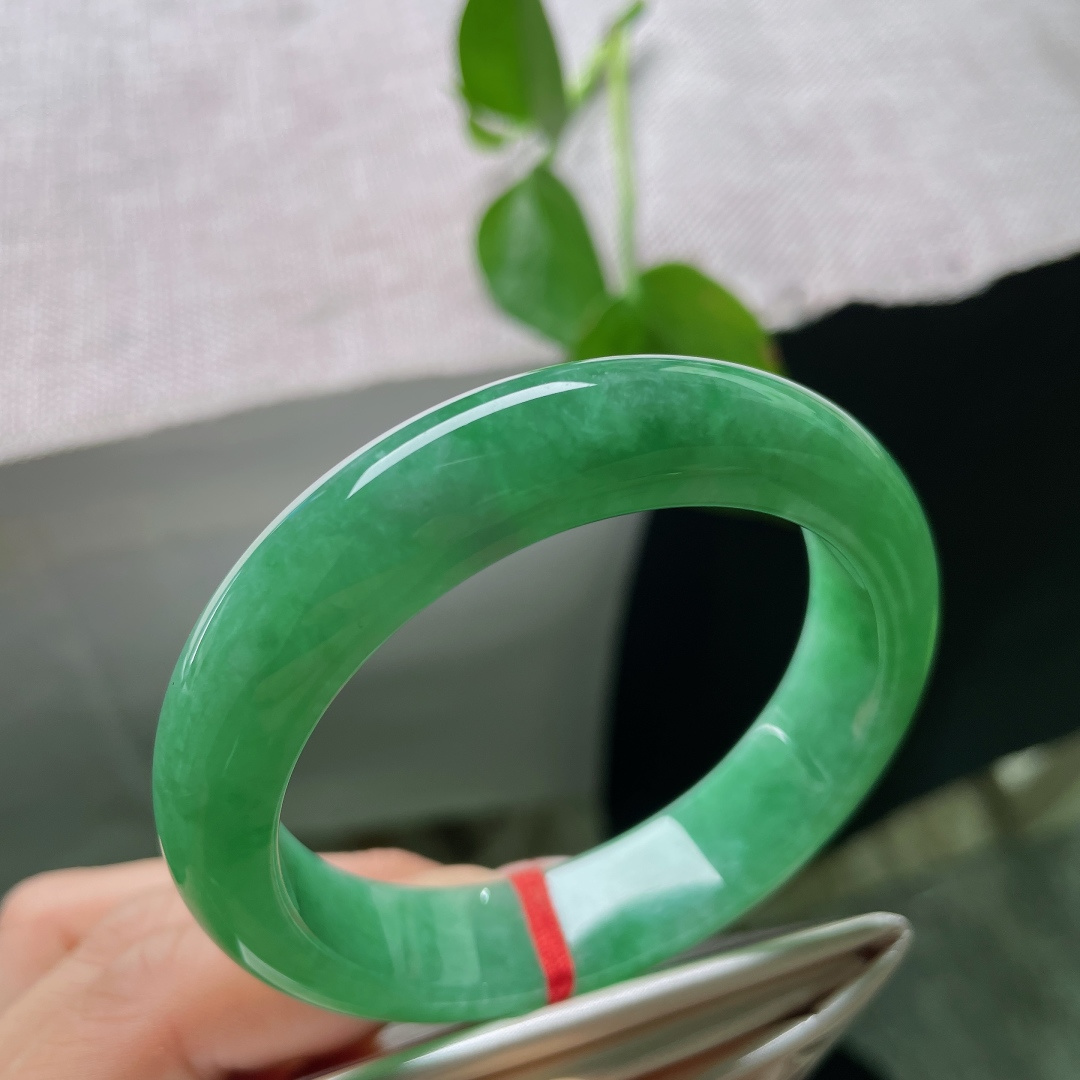 54.6/13.5/8.9，满绿正圈，无裂，通透细腻，鲜活翠色如云絮般环绕镯身，光泽明艳大气，灵气贵气相融，上手超提气质。ss56319a