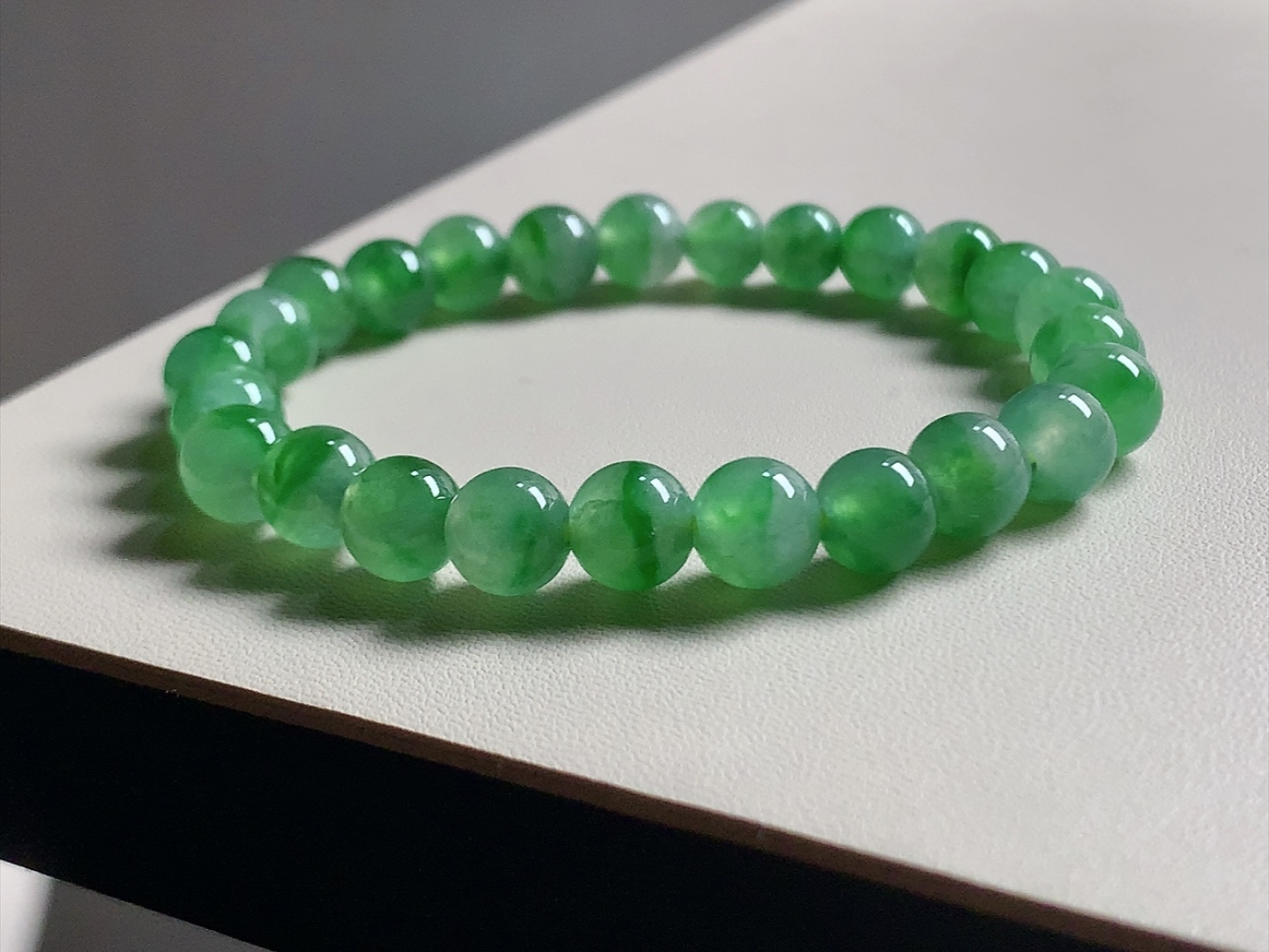 ️ 冰种阳绿珠子手链 色泽青翠漂亮，种水，尺寸7.8