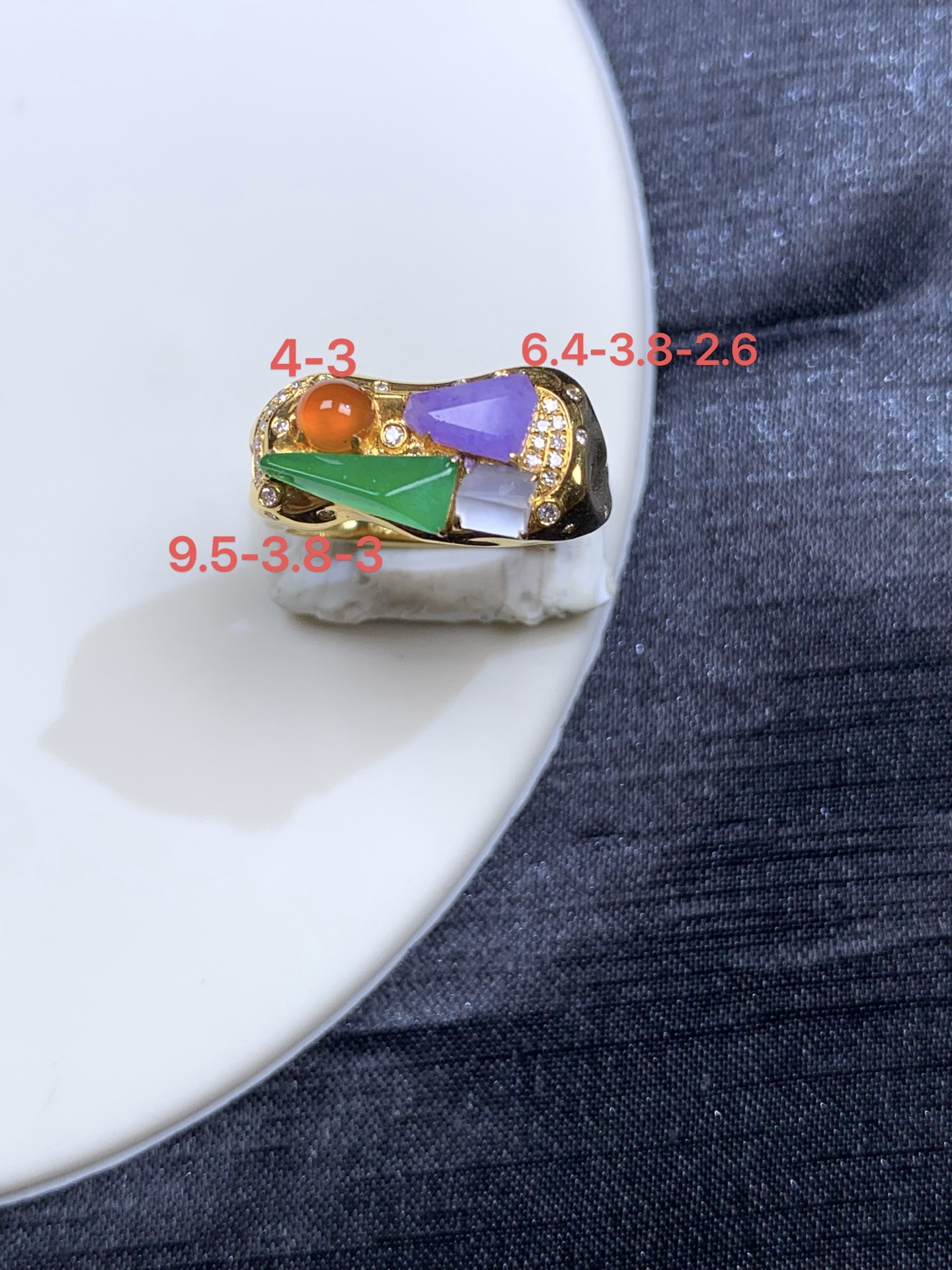 18k金镶嵌设计款冰起光多彩随形戒指（内直径17），4-3