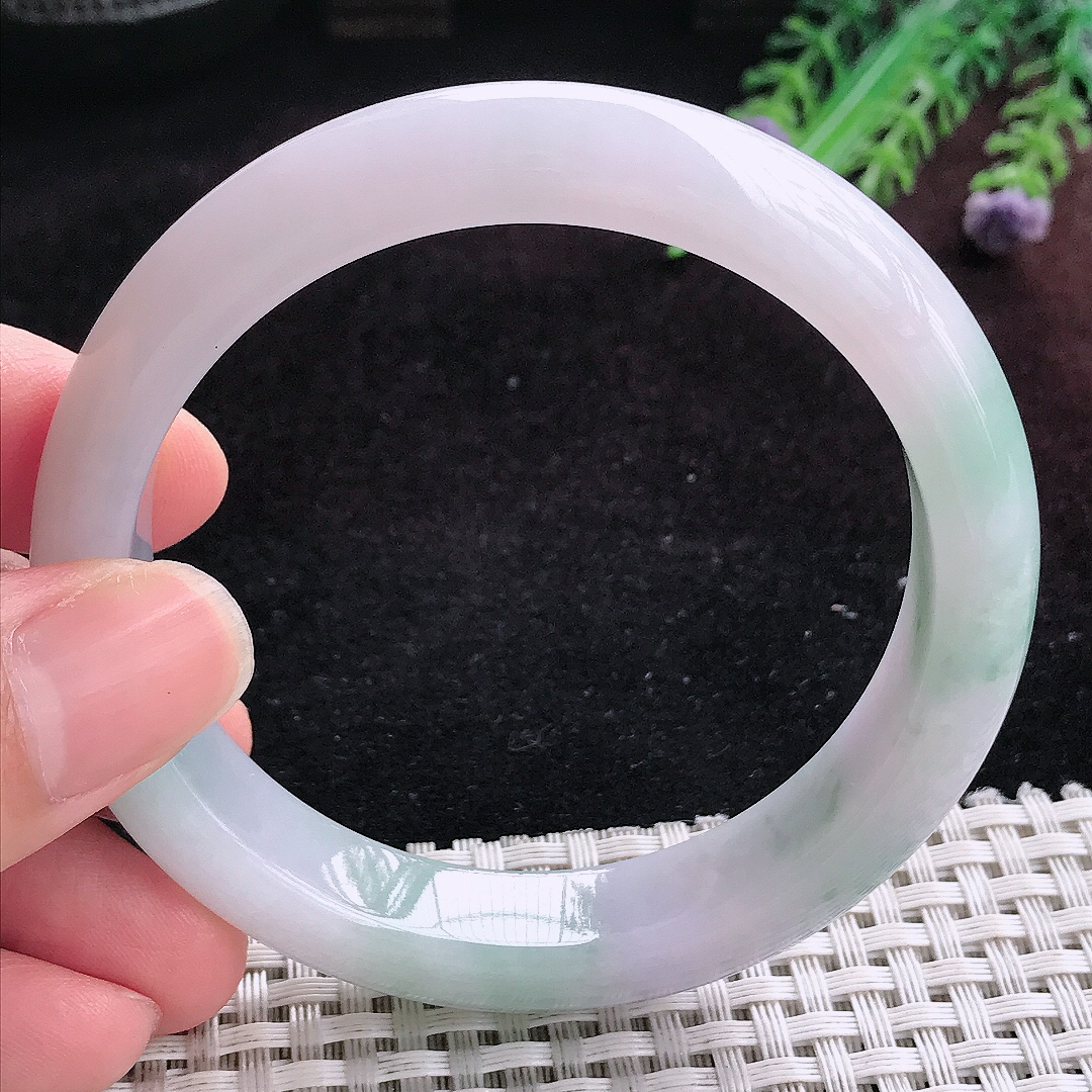 实拍A货翡翠58.5/12.8/8.7老坑冰润飘花手镯宽边玉镯平安镯百搭