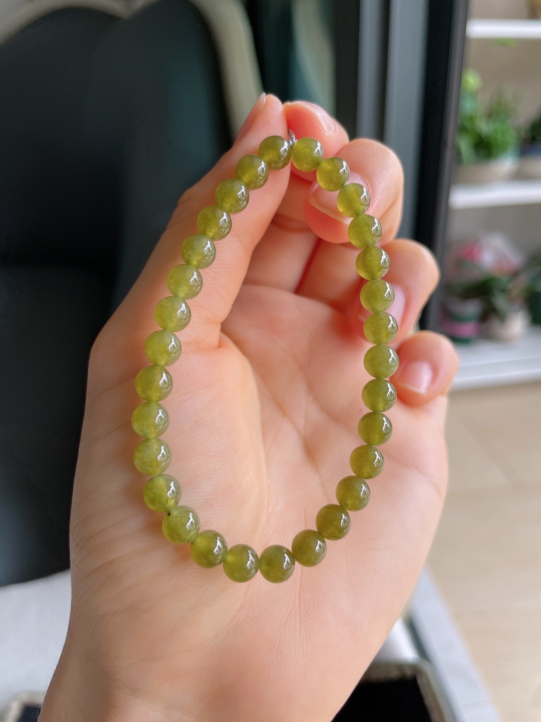 ️，缅甸天然翡翠A货，冰种冰黄翡手串，尺寸：6mm。【编3371】