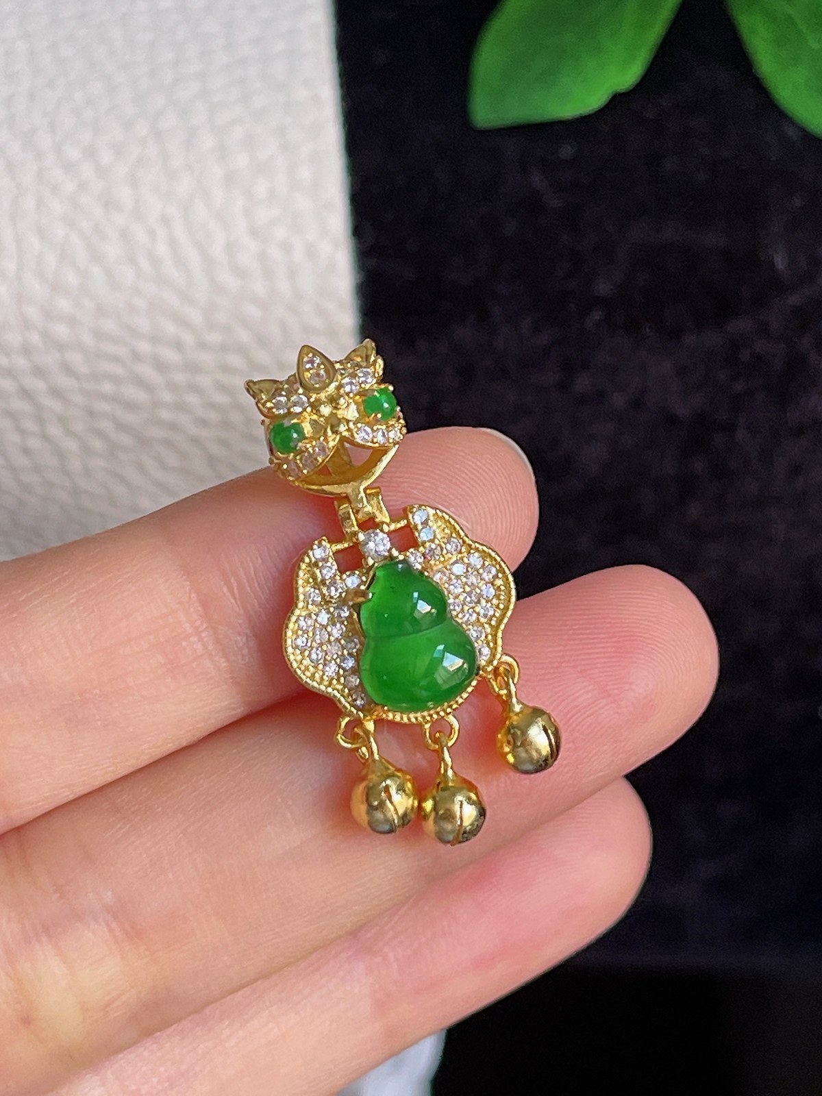 s925银 翡翠葫芦如意锁挂件