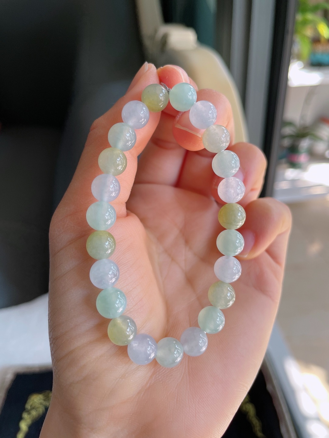 缅甸天然翡翠A货，冰种多宝手链，尺寸：8mm。【编3883】