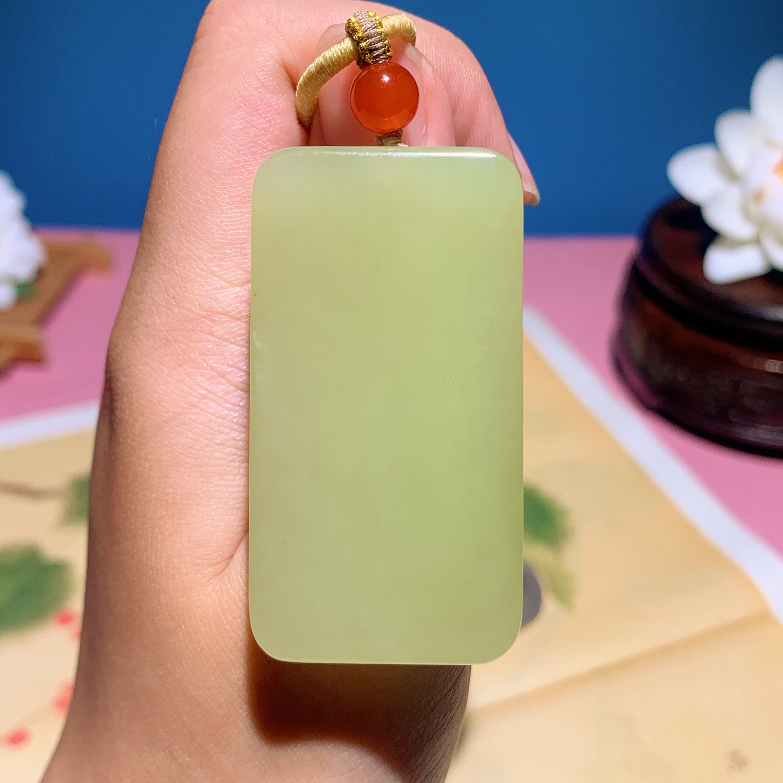 新疆和田玉若羌黄口料普贤观音挂件 尺寸50/27/9重35.5克，玉质细腻油润 底色纯净 脂粉好，品质好！lt260805