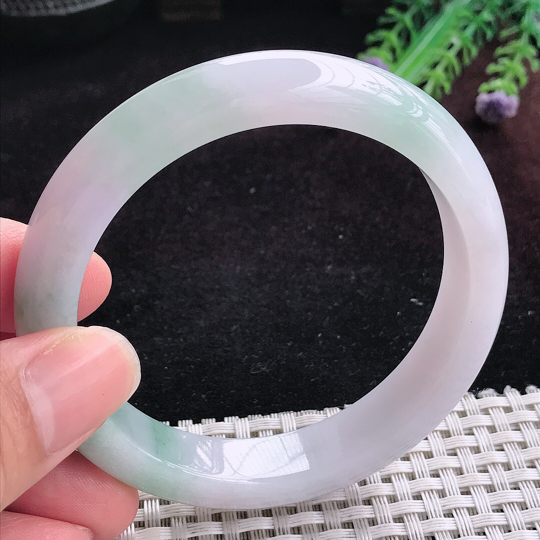 实拍A货翡翠58.5/12.8/8.7老坑冰润飘花手镯宽边玉镯平安镯百搭