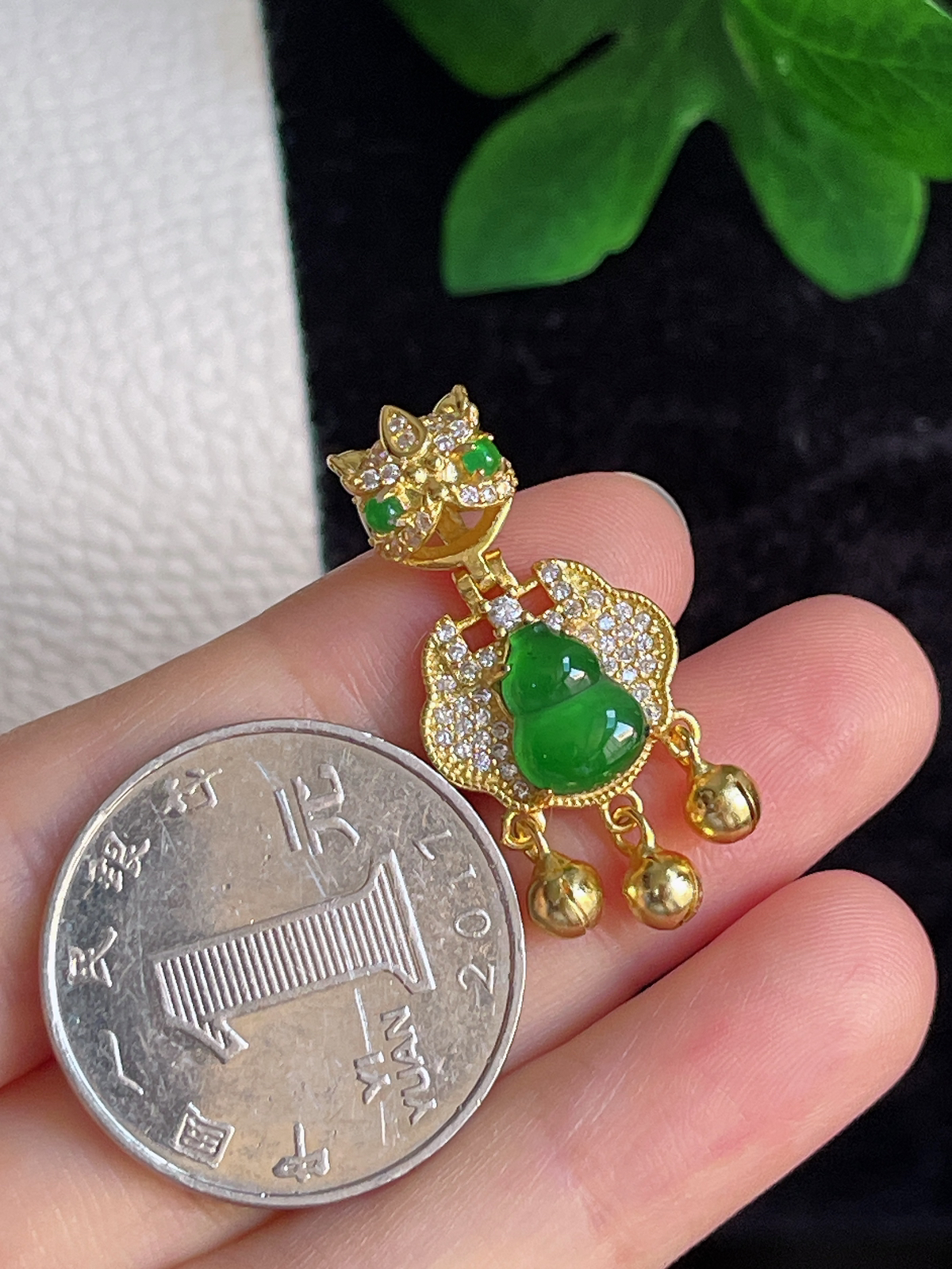 s925银 翡翠葫芦如意锁挂件