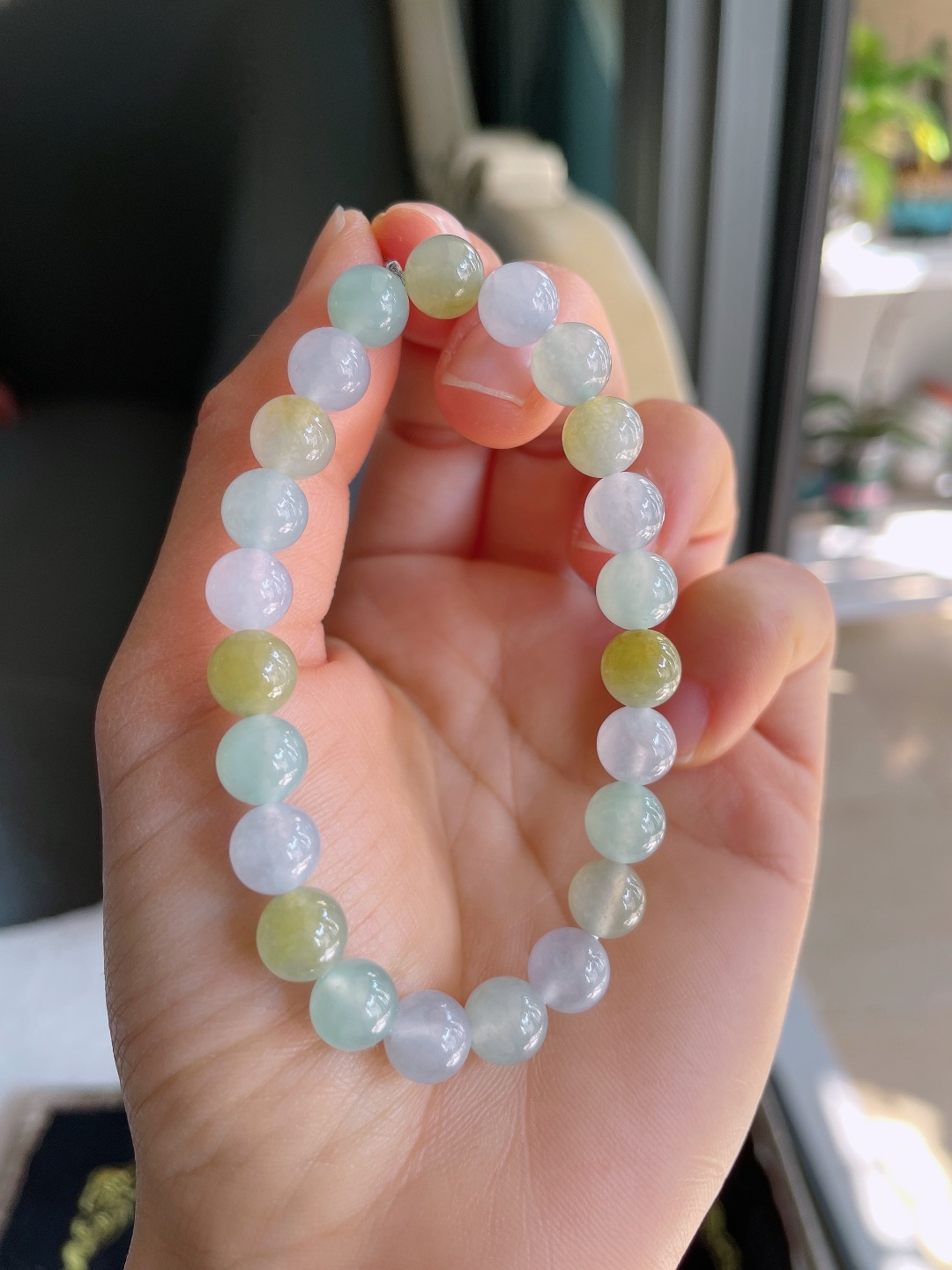 缅甸天然翡翠A货，冰种多宝手链，尺寸：8mm。【编3883】