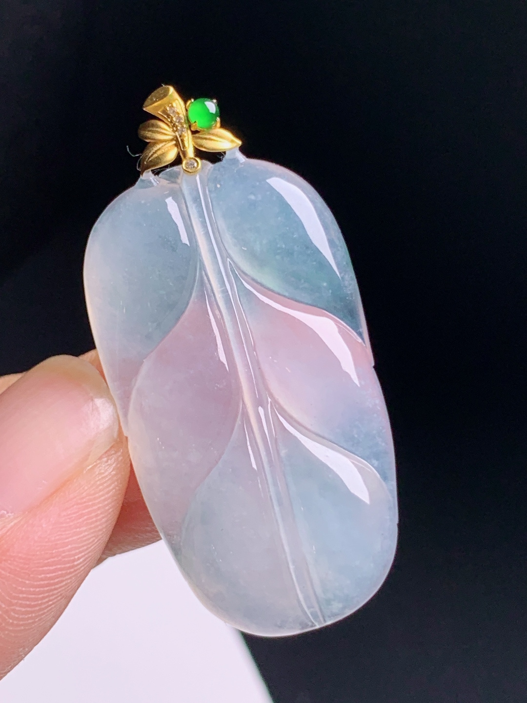 ️ 冰种树叶吊坠，清透莹润，金钻花扣，事业顺遂，530802