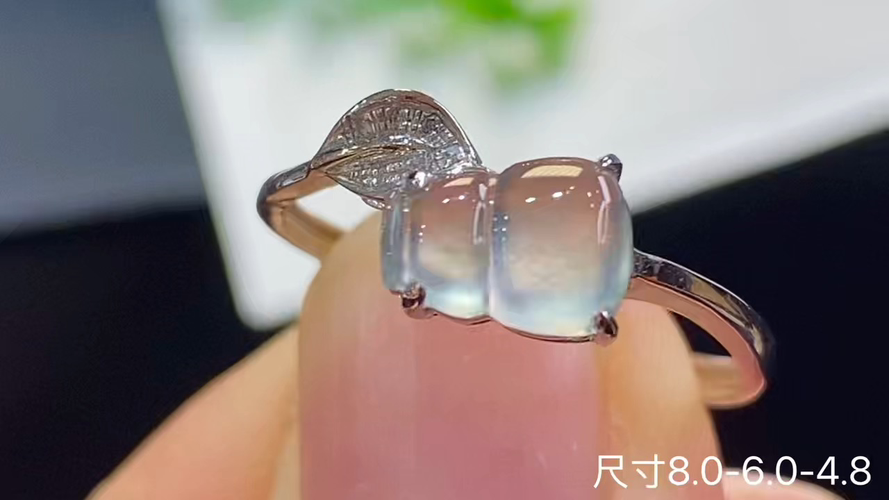 18k金+钻玻璃种葫芦戒指，无暇，8.0-6.0-4.8