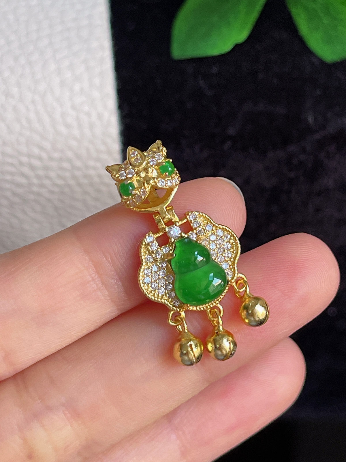 s925银 翡翠葫芦如意锁挂件