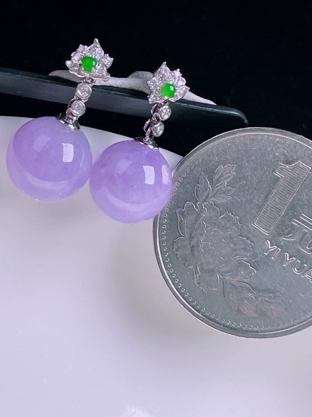 ️耳坠，老种起光，细底通透，尺寸：裸石9.6mm0705