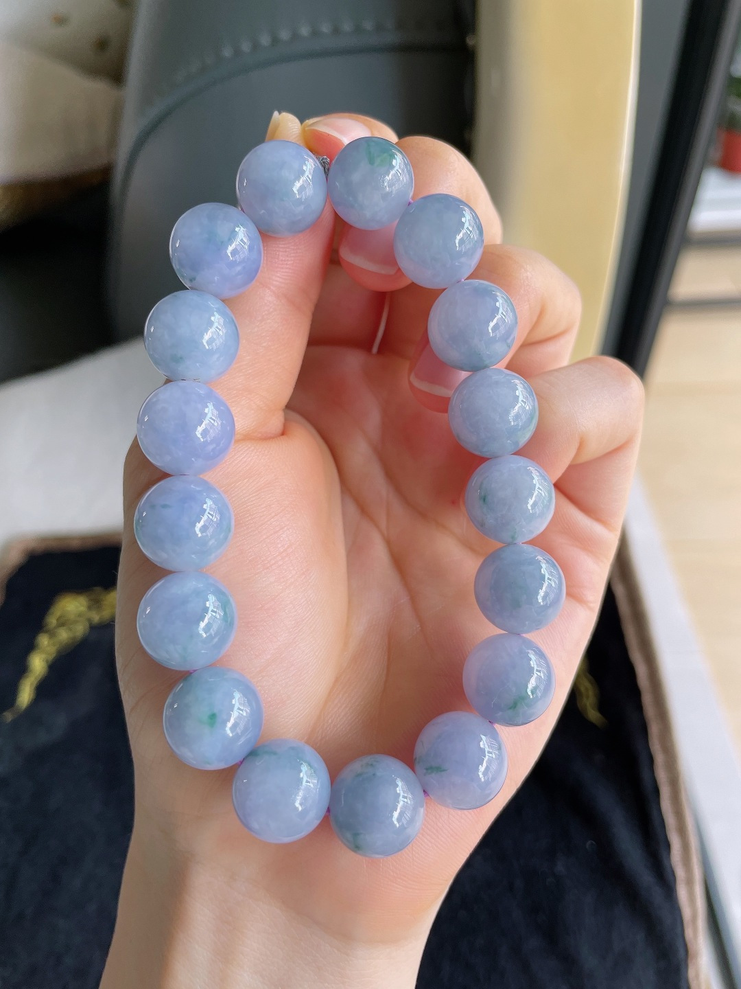 缅甸天然翡翠A货，浓紫飘花手链，尺寸：12.5mm。【编1417】