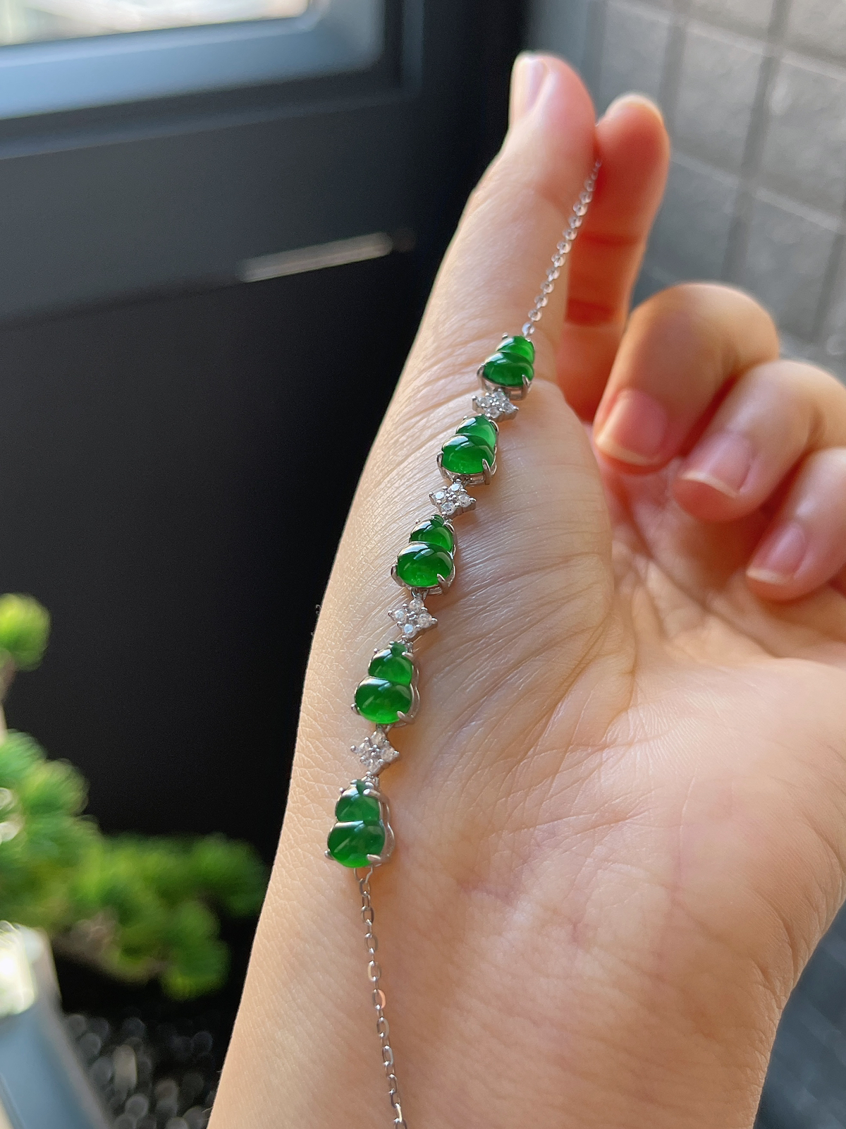 s925银 翡翠葫芦手链