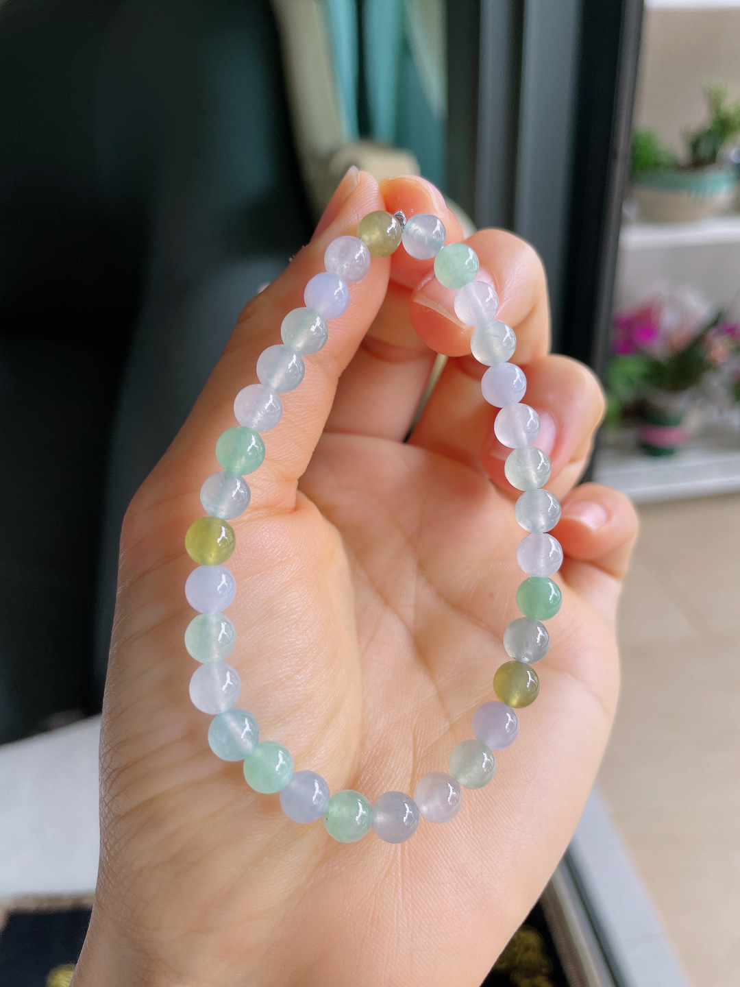 缅甸天然翡翠A货，冰种多宝手串，尺寸：6mm。【编4165】